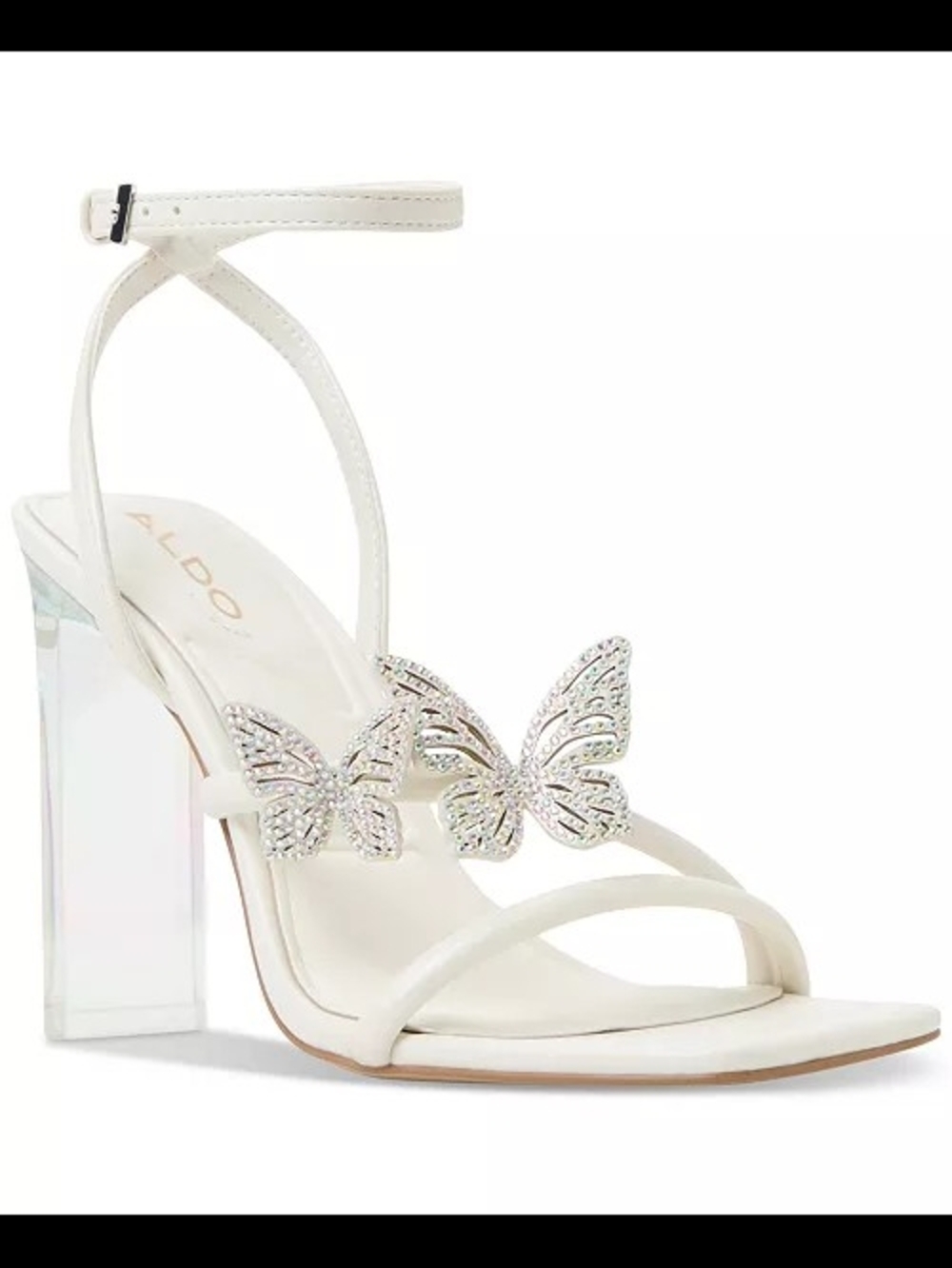 Aldo White Butterfly Embellished Block Heel Sandal